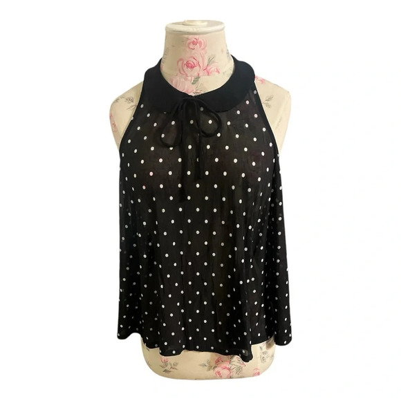 H&M Divided Sheer Polka Dot Blouse Peter Pan Collar with String Bow Size 6 - Picture 1 of 7